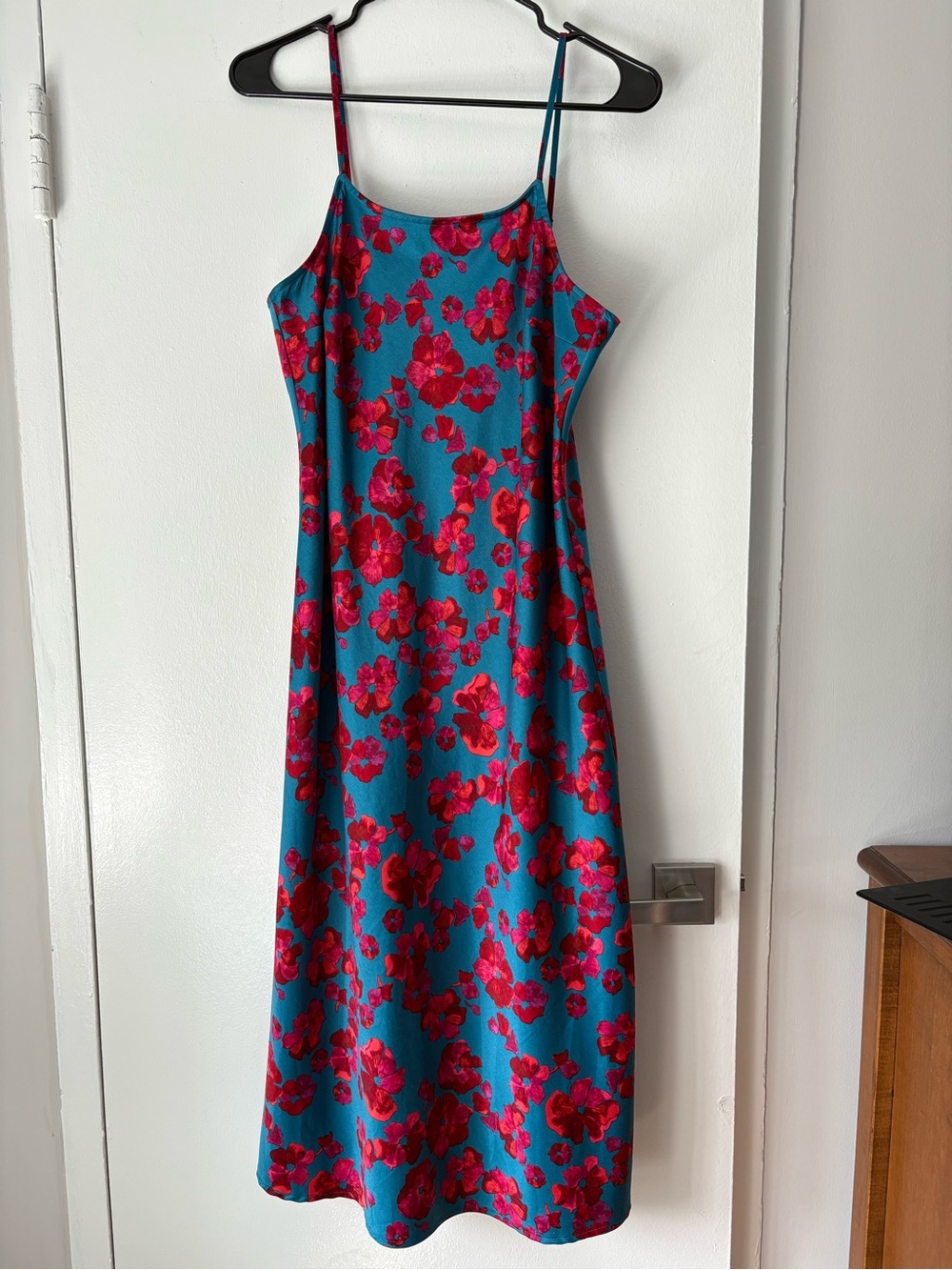 a new day Teal Maxi Slip Dress with Red Floral Print